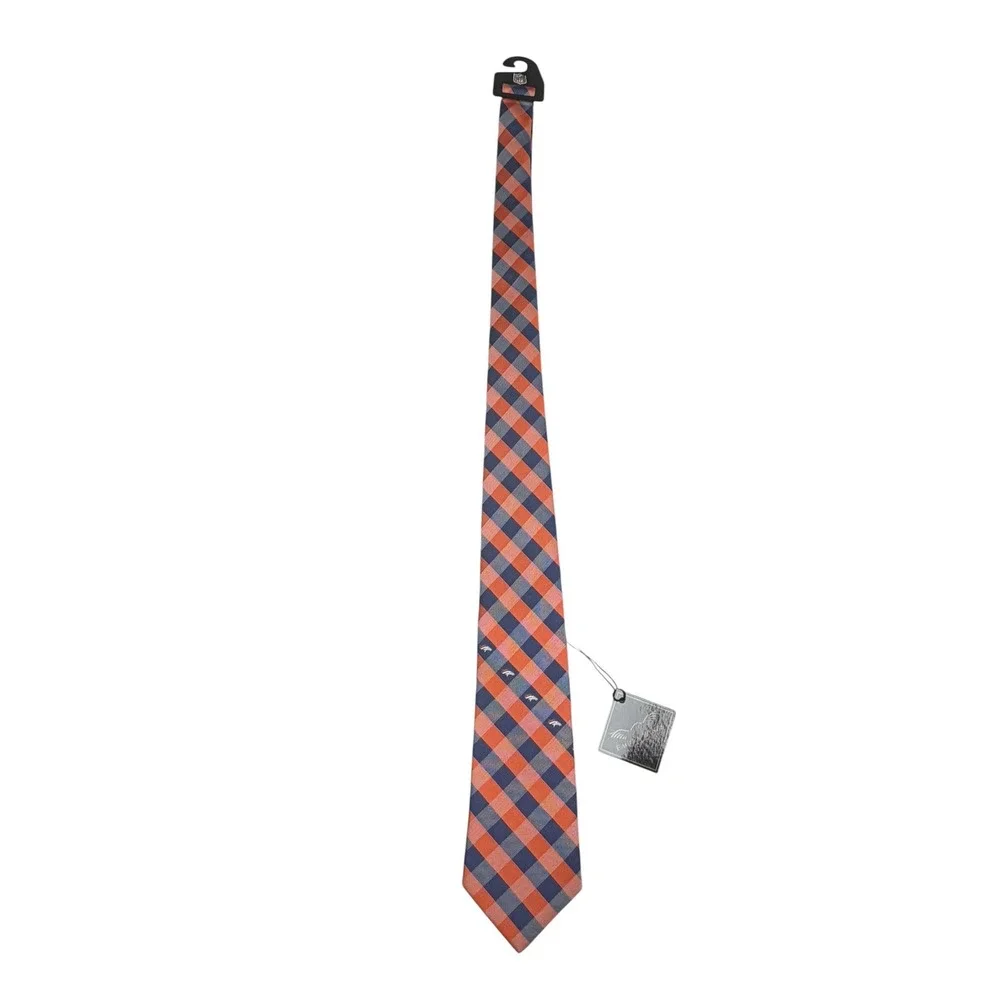 Denver Broncos NFL Mens Necktie‎ Orange Blue Gingham Eagles Wings Football NWT